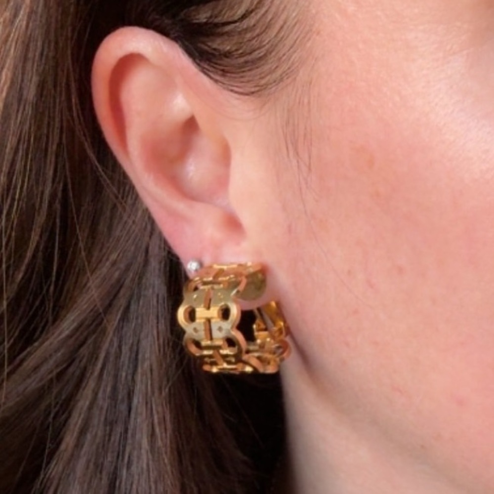 Salvatore Ferragamo Gancini Gold Tone Clip-On Hoop Earrings